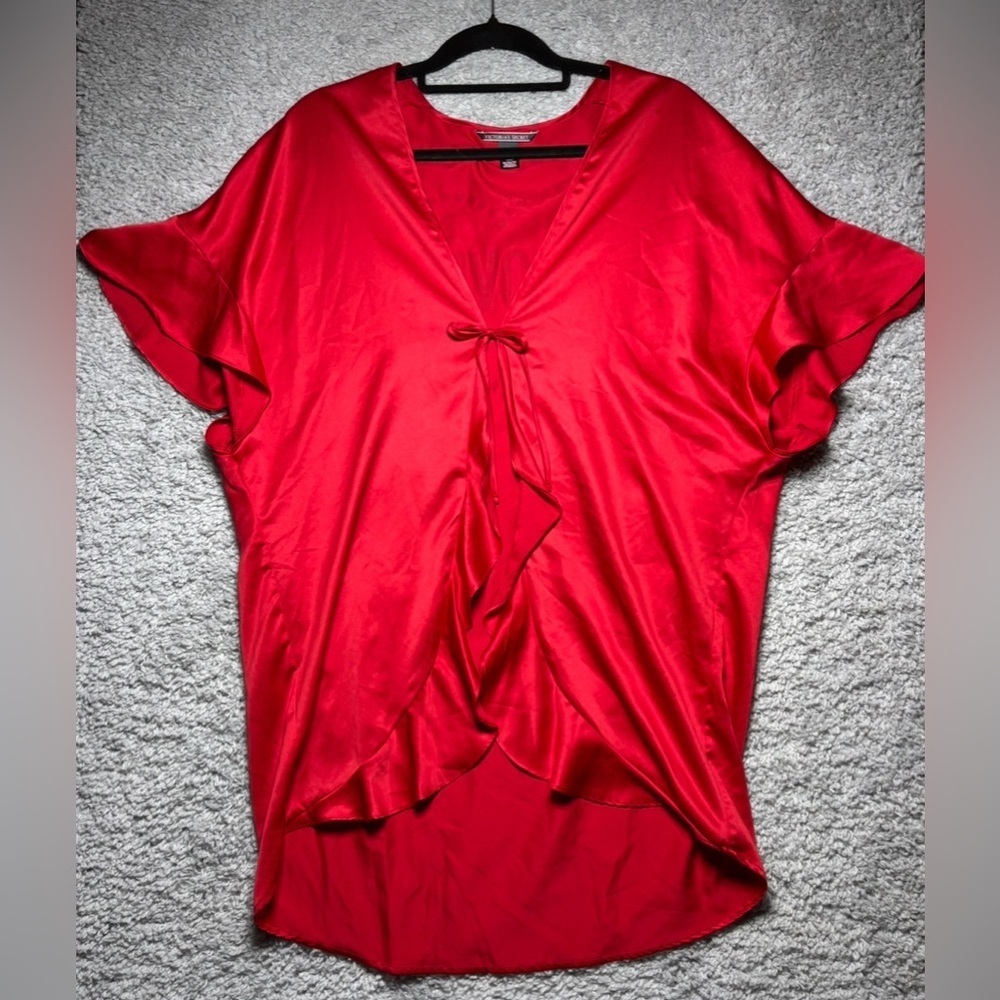 Victorias Secret Robe ONE SIZE Red Love Front Tie Closure Hearts Lingerie Couple
